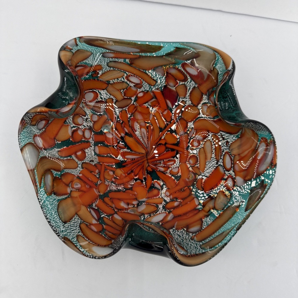 Vintage Murano Tutti Frutti Hand Blown Art Glass Bowl Italy Ashtray